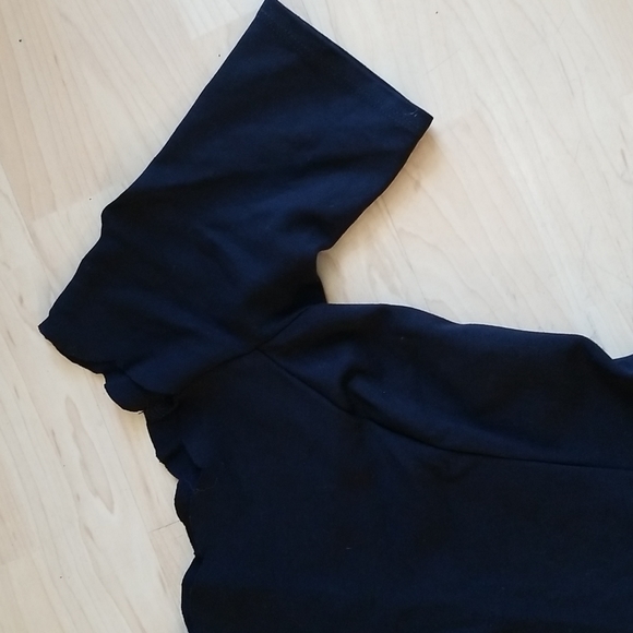 Free Press Black Black Dress Scalloped Scoop Neck Short Sleeve Flowy Midi - Picture 3 of 8